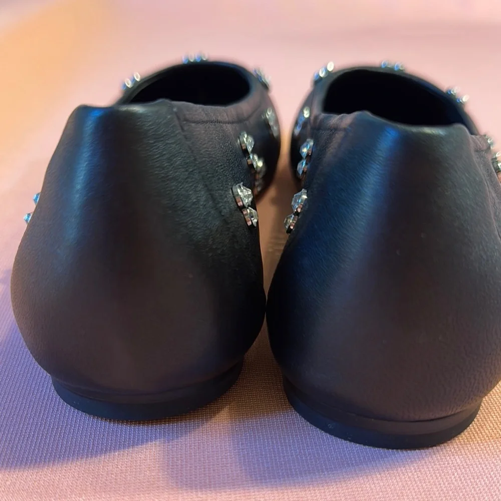 New Stuart Weitzman  Leather Black Rhinestone Embellished Flats. Size 8.… - Picture 6 of 9